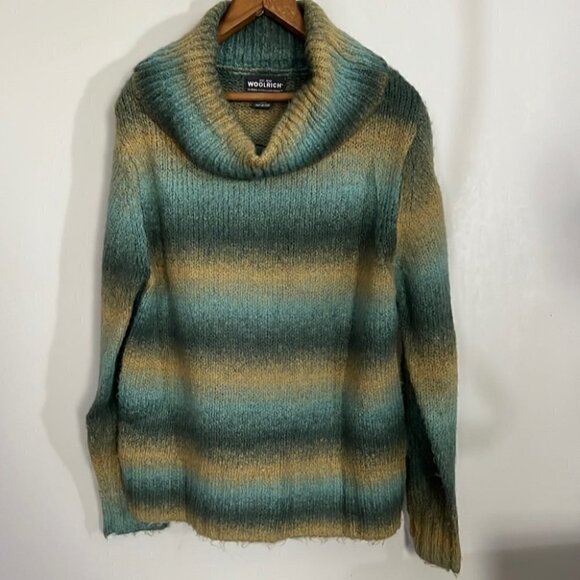 WOOLRICH vintage jade green and gold wool blend cowl neck sweater size medium - Picture 7 of 7